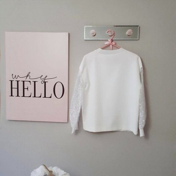EUC Zara white sweatshirt top w/ sheer floral print sleeves, XS - Picture 12 of 16
